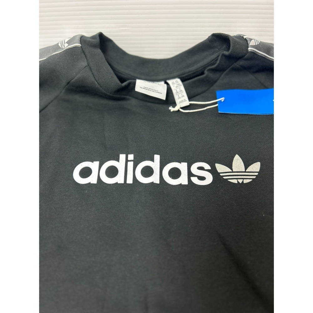 Adidas Originals Mens 2XL Fleece Crew Neck Sweater Black Leaf Logo HR4453 - Picture 2 of 9